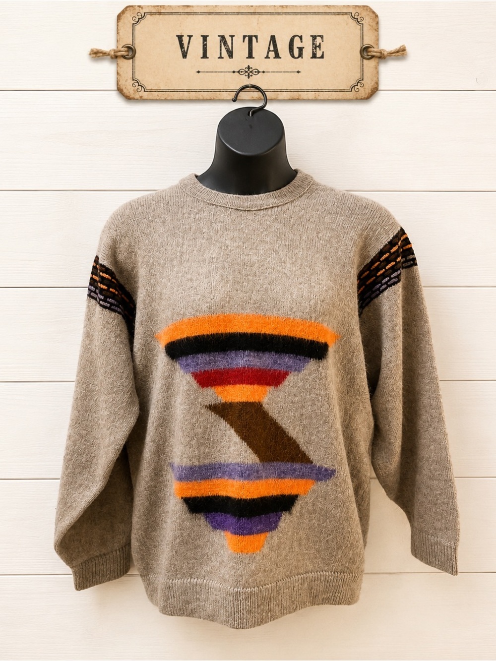 VINTAGE WOOL BLEND SWEATER – MULTICOLOR DETAIL – EST. XL/
